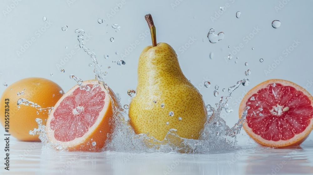 Poster fresh fruit and splashing water showcased in a studio setting