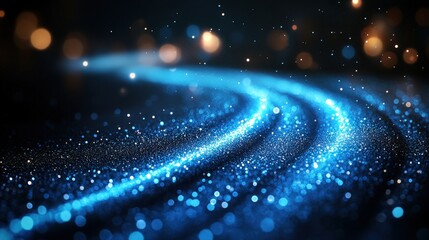 Obraz premium Glowing Blue Trails on Dark Glittering Surface