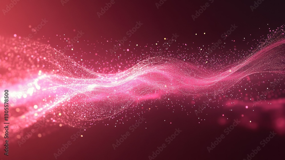 Poster abstract pink wave of glowing particles with a dark background