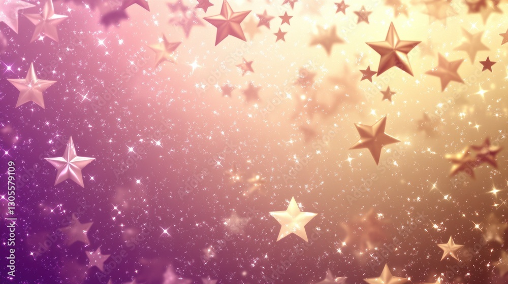 Poster Golden stars with shimmering stardust floating through a gradient background