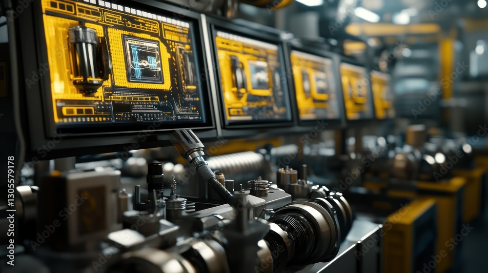 Poster Computer monitors display circuitry during some manufacturing process