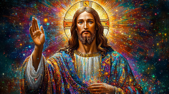 Intricate psychedelic image of blessing Jesus Christ