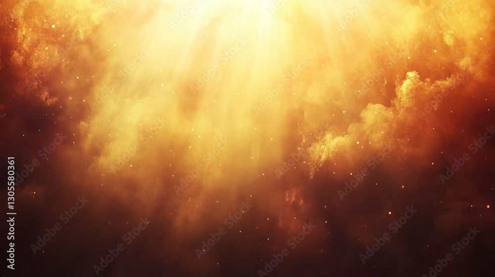 Poster a celestial view of golden light breaking through clouds