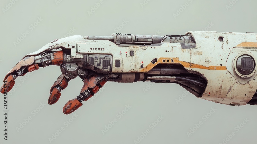 Poster Detailed view of a metallic robot arm with realistic features