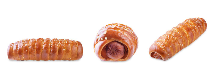 Pretzel hot dog bread on a white isolated background
