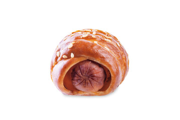 Pretzel hot dog bread on a white isolated background