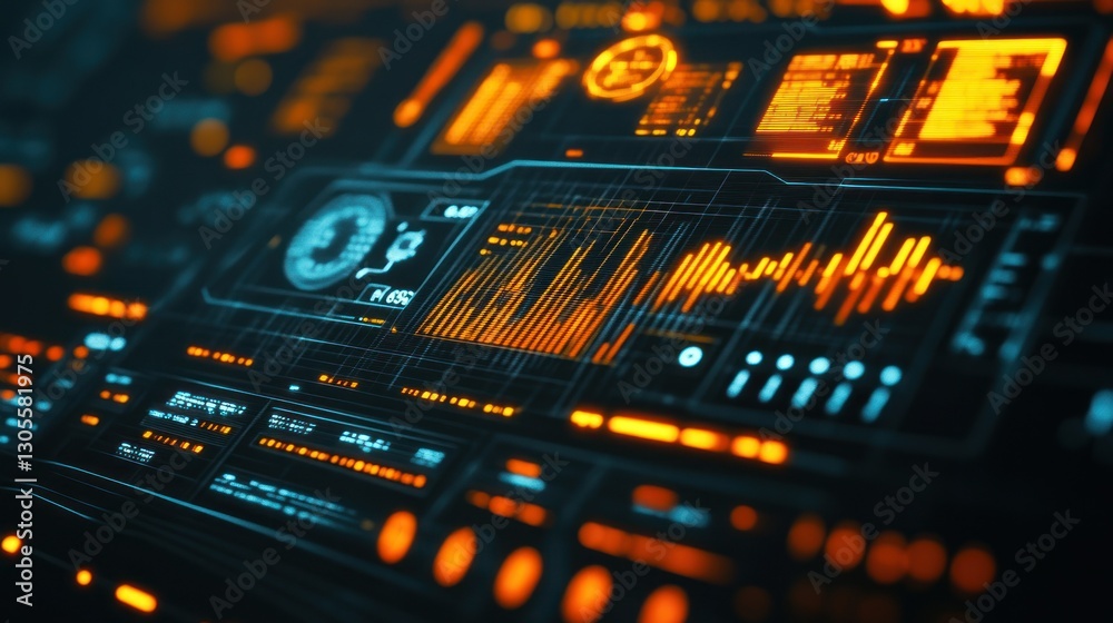 Poster A Futuristic Digital Interface Displaying Graphs And Information Carefully