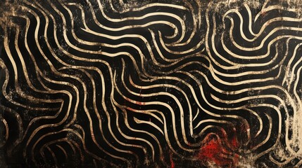 Obraz premium Backdrop of ink maze with warped lines blending sepia and crimson hues with soft light