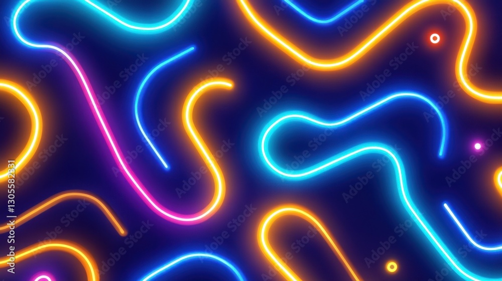 Poster Bright neon streaks creating an abstract pattern on a dark background