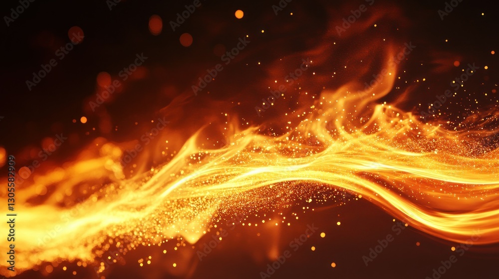 Poster abstract fiery forms glow brightly against a dark background