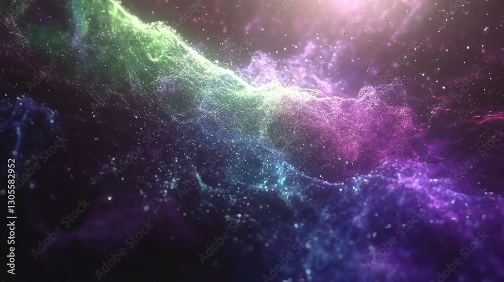 Poster colorful nebula with many stars floating through dark cosmic space