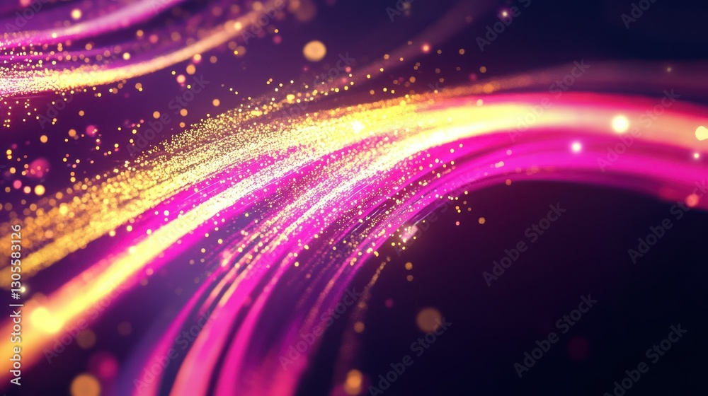 Poster abstract background featuring glowing trails and sparkling golden particles