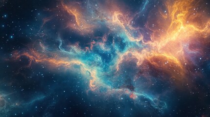 Obraz premium Backdrop of chaotic cosmic scene with glowing nebulous clouds and halftone textures