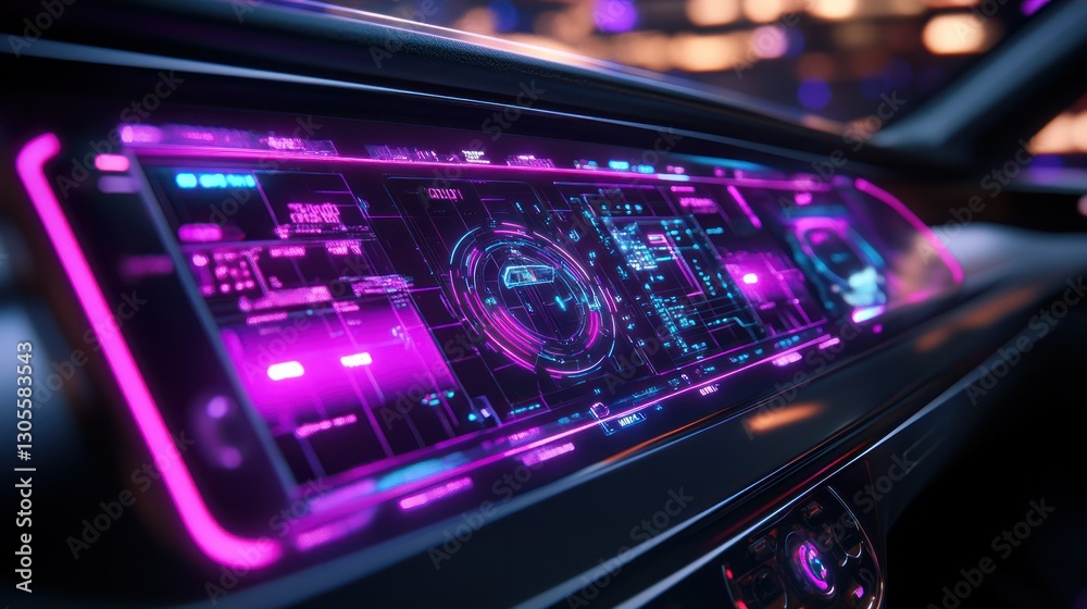 Poster futuristic car dashboard displaying electronic data and information