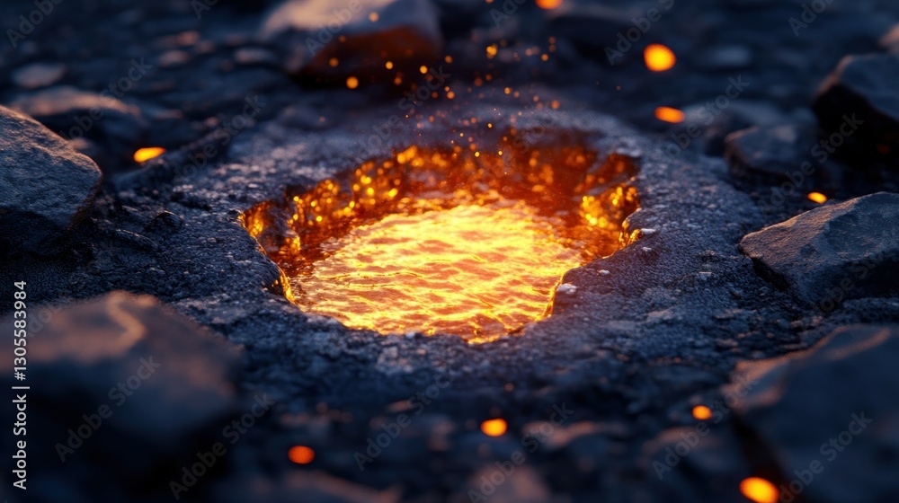 Poster an image of a molten lava pool within a rock formation