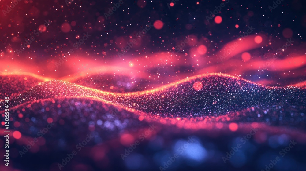 Poster Sparkling particles form an abstract wavy background of colors