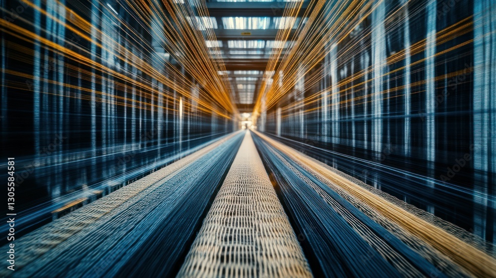 Poster A perspective view of woven threads within an industrial setting