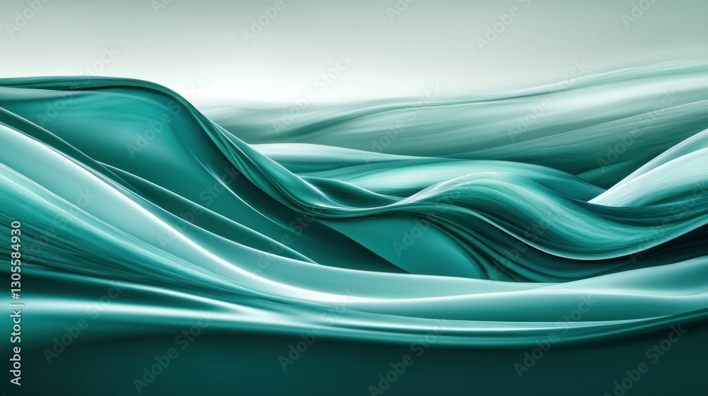 Poster abstract artwork of flowing fabric with turquoise waves