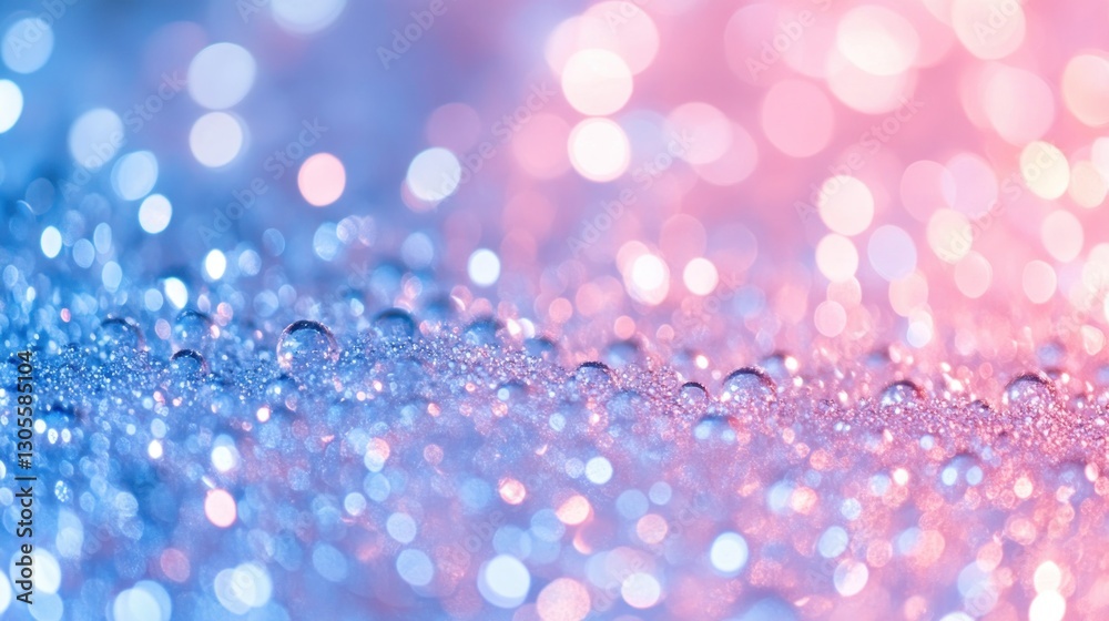 Poster sparkling water droplets with pink and blue bokeh background
