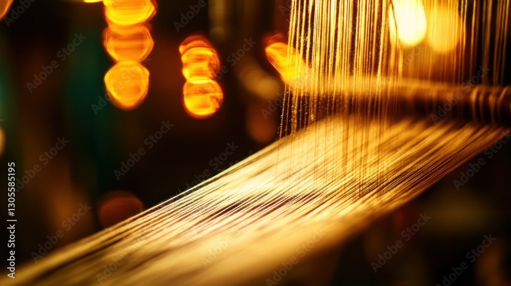 Poster Close up view of weaving threads and golden light
