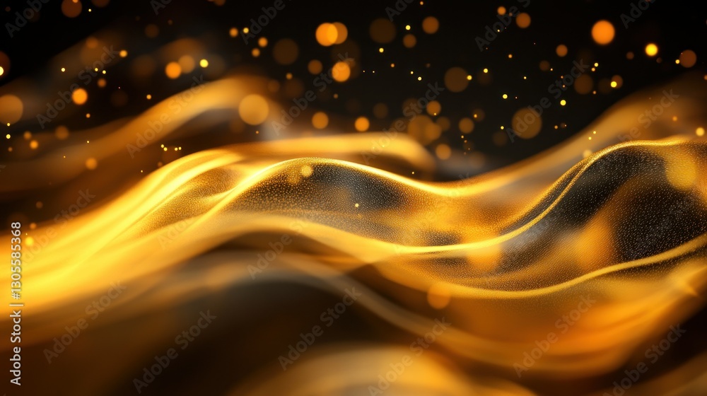 Aufkleber Golden Abstract Waves Displaying Sparkles on Black Background
