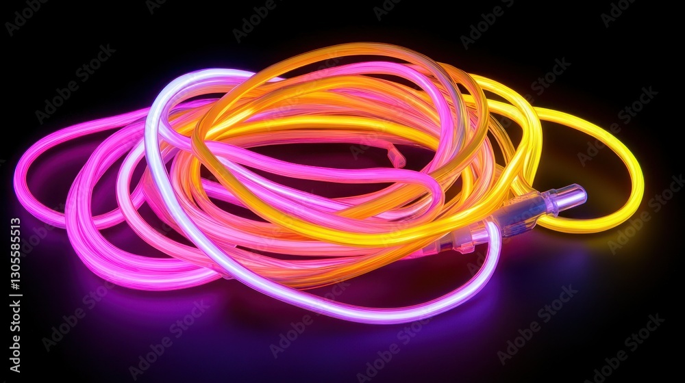 Aufkleber Illuminated multicolored neon lights cable creating various shapes and forms