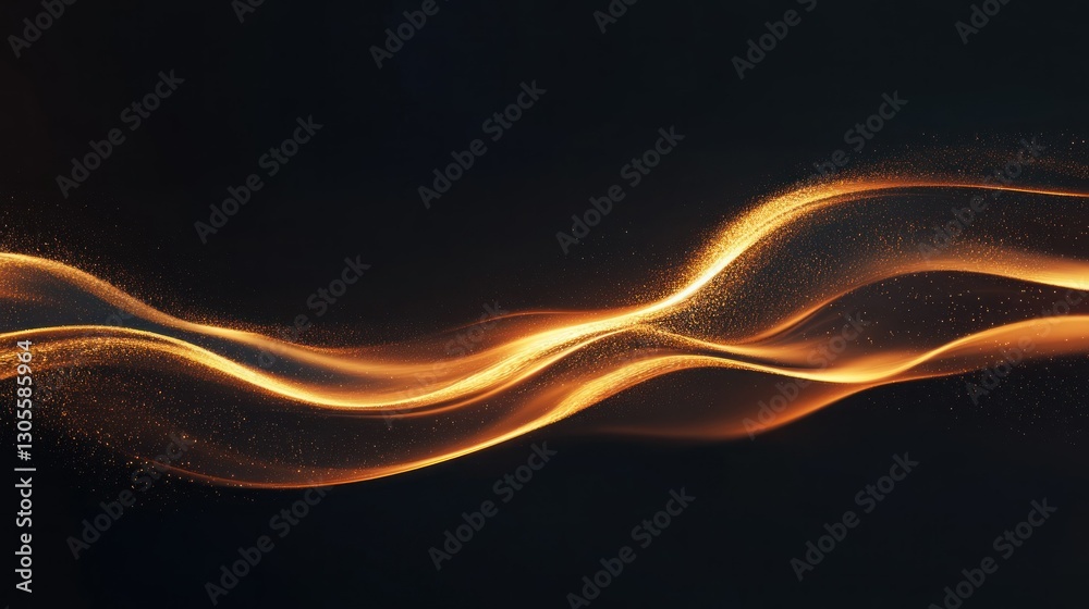 Aufkleber glowing golden wavy lines floating on a dark background