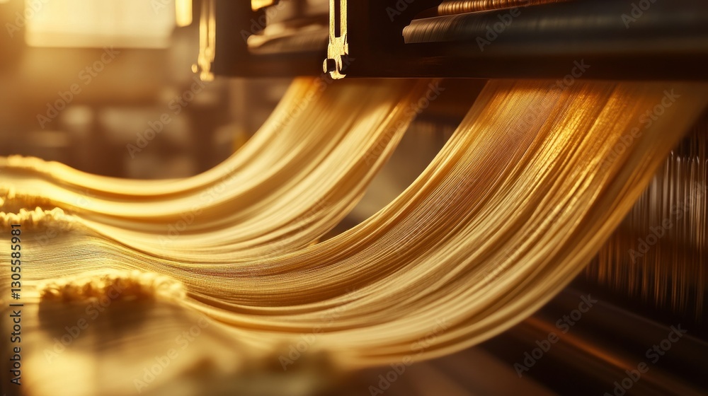 Poster Machine produces long strings of golden colored material for processing