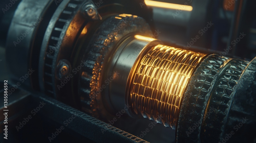 Poster a close up view of metallic machinery components