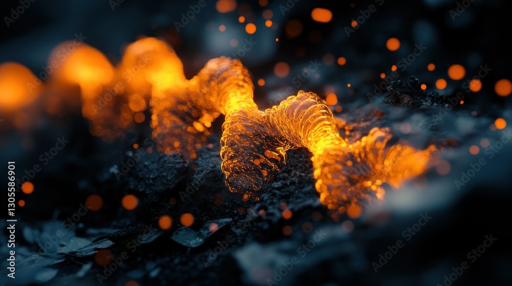 Poster glowing lava like shape creates aesthetic abstract appearance on surface