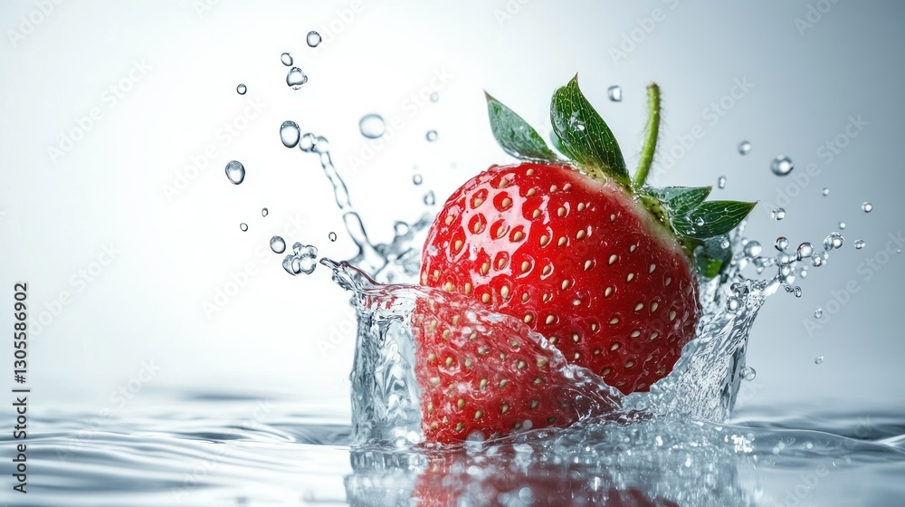 Poster a strawberry submerged in water with a splash effect