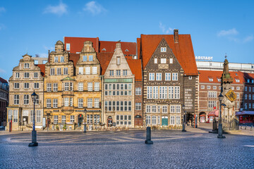 The merchant houses on the market square in Bremen exude historic charm and shape the cityscape with their magnificent facades and vibrant colors