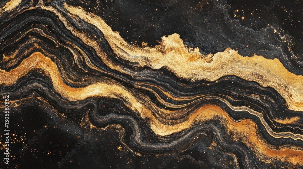 Poster golden and black swirls in an abstract and artistic pattern
