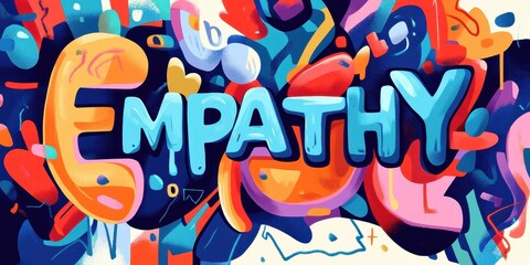 Colorful illustration featuring the word empathy in vibrant graffiti style text