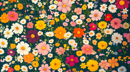 Colorful flowers pattern painting backgrounds art. Abundance - Field. Illustration