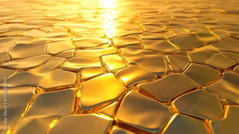 Poster the shimmering gold surface of the abstract textured irregular tiles
