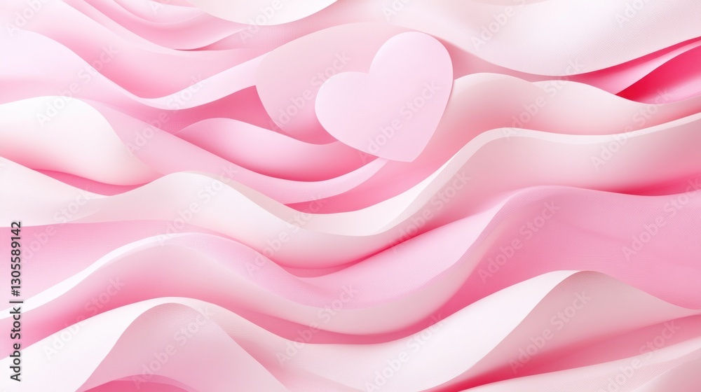 Poster abstract wavy pink shapes with a floating paper heart shape