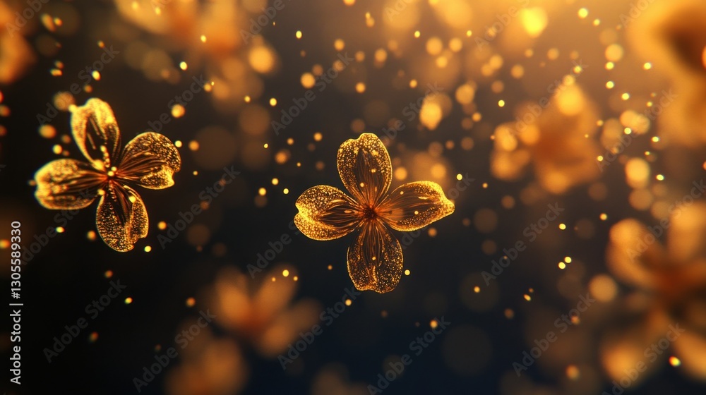 Poster Golden Flowers With Bokeh Create an Abstract and Artistic View