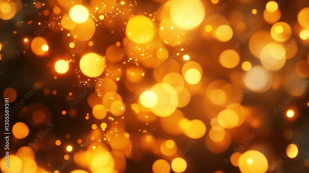 Poster warm golden lights bokeh effect with many tiny glitter sparks