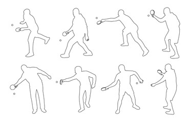 Sketch young players is playing table tennis, ping pong, male black silhouette