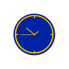A digital illustration of a minimalist blue clock with yellow accents. The clock face features a simple, modern design with clean lines, perfect for time-related concepts and graphic projects.