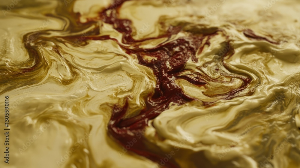 Poster Swirling Cream and Dark Red Paint Creating an Abstract Artistic Texture