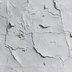 Fototapeta premium Damaged plaster wall texture revealing cracks and peeling layers in subtle grey tones, evoking an urban atmosphere
