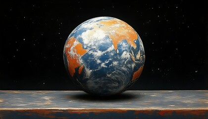 Globe on ledge against space background