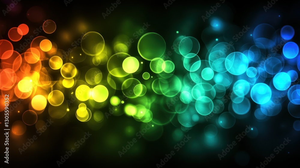 Poster Colorful bokeh circles on a dark background create an artistic display