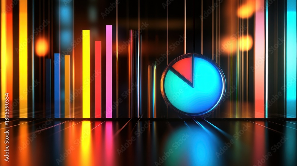 Poster Data visualization with vibrant colored bars and a pie chart