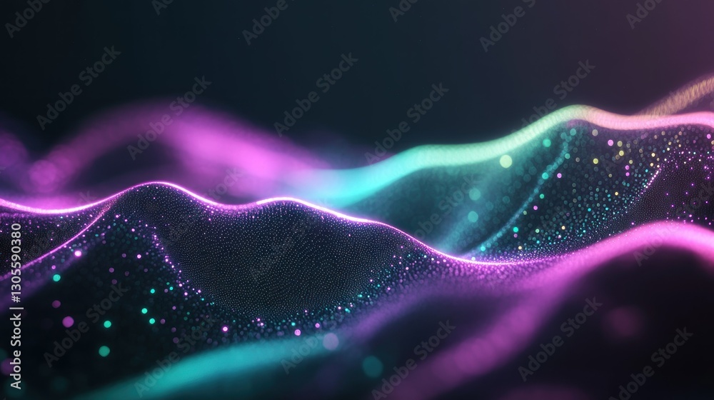 Poster abstract digital waves with vibrant colors and glowing particles