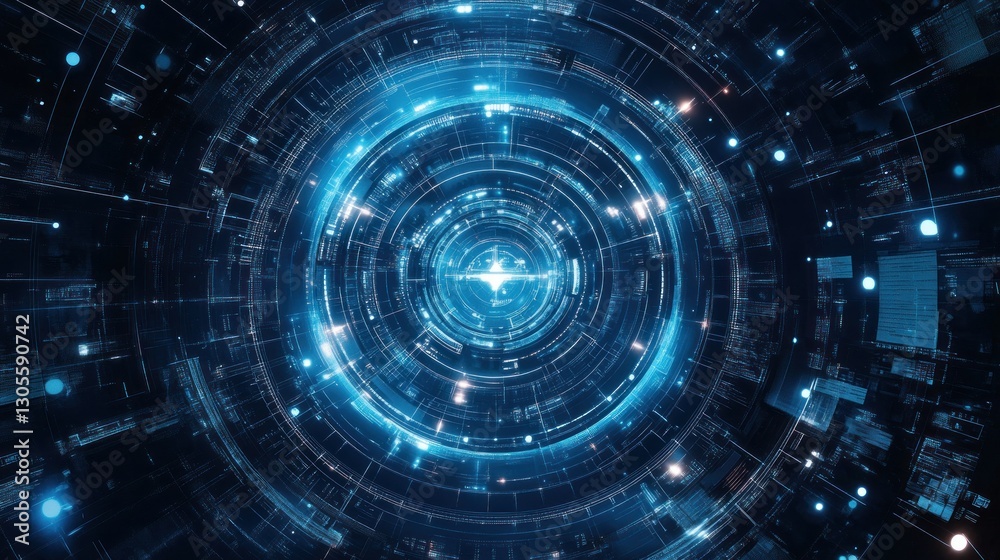 Poster A Futuristic Technological Digital Tunnel Showing Interconnected Data Connections