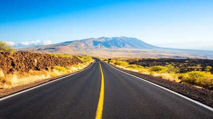 Scenic road leading to majestic mountain view.