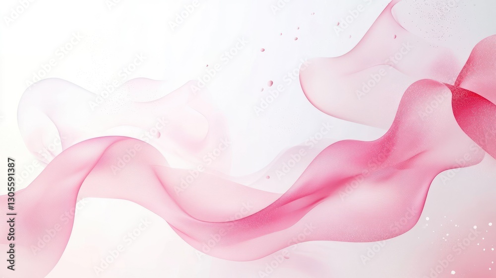 Poster pink flowing ribbons and floating dots against a soft white backdrop